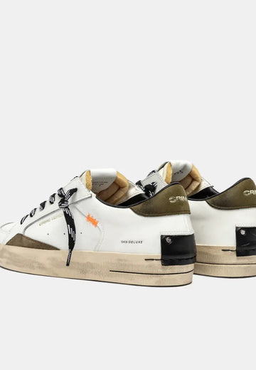 Crime London Sneakers Uomo bassa bianca con tallone verde militare